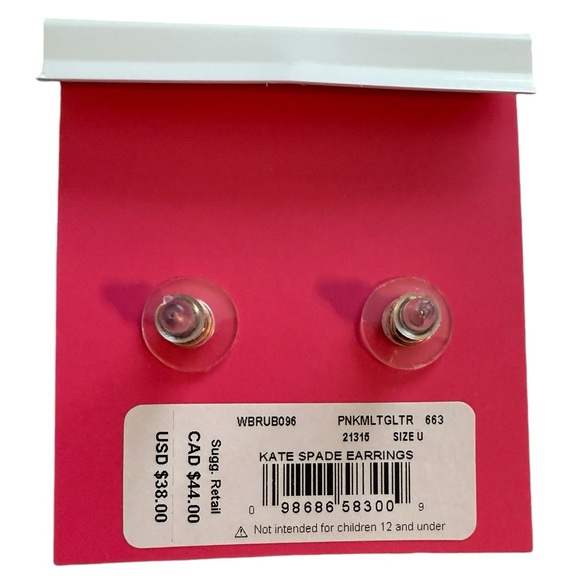 Kate Spade Earrings square pink red multi sparkle. Perfect for Holiday Christmas - Picture 6 of 6